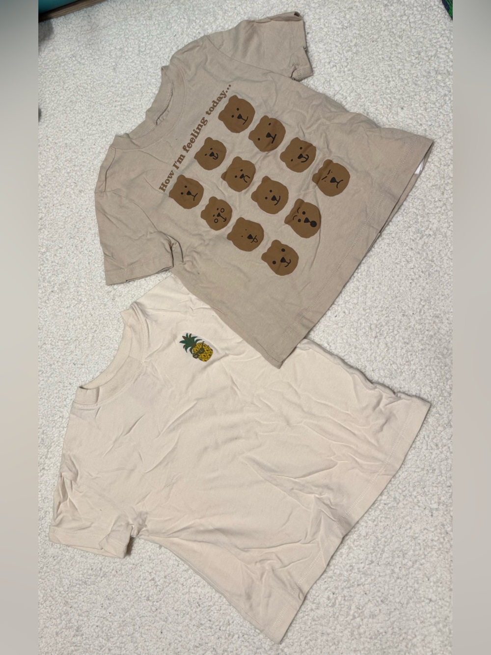 Beige Pineapple & Bear Graphic Tee Set